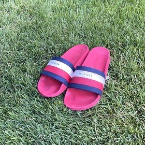 Tommy Hilfiger | Men's Red Striped Slides, 9